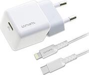 WALL CHARGER VOLTPLUG MINI PD 30W GAN USB-C TO LIGHTNING CABLE 1.5M WHITE MFI CERTIFIED 4SMARTS