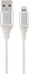 CC-USB2B-AMLM-1M-BW2 PREMIUM COTTON BRAIDED 8-PIN CHARGING CABLE SILVER/WHITE 1 M CABLEXPERT