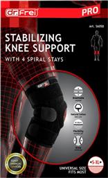 DR. FREI STABILIZING KNEE SUPPORT WITH 4 SPIRALS STAYS ΕΠΙΓΟΝΑΤΙΔΑ ΑΝΟΙΚΤΟΥ ΤΥΠΟΥ ΜΕ 4 ΣΠΕΙΡΟΕΙΔΗ ΕΛΑΣΜΑΤΑ ΜΑΥΡΟ ONE SIZE 1 ΤΕΜΑΧΙΟ DR FREI