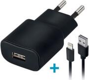 TC-01 WALL CHARGER USB 2A + CABLE FOR IPHONE 8-PIN BLACK FOREVER