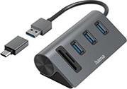 200140 USB HUB/CARD READER, 5 PORTS, 3X USB-A, SD, MICROSD, INCL. USB-C ADAPTER HAMA