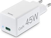 201653 FAST CHARGER, USB-C, PD/QUALCOMM GAN, MINI-CHARGER, 45 W, WHITE HAMA