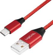 CU0148 USB 2.0 CABLE USB-A MALE TO USB-C MALE 1M RED LOGILINK