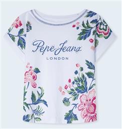 HALICA FLOWERS AND LOGO T-SHIRT PG502836-800 WHITE PEPE JEANS