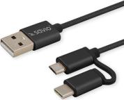 CL-128 2IN1 USB - MICRO USB / TYPE C CABLE 2.1A 1M SAVIO