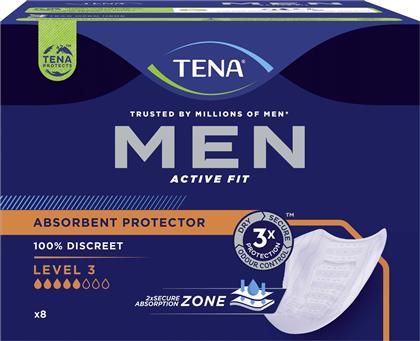 MEN ACTIVE FIT ABSORBENT PROTECTOR LEVEL 3 ΑΝΔΡΙΚΑ ΕΠΙΘΕΜΑΤΑ ΑΚΡΑΤΕΙΑΣ ΜΕΤΡΙΑΣ ΑΠΟΡΡΟΦΗΤΙΚΟΤΗΤΑΣ 8 ΤΕΜΑΧΙΑ TENA